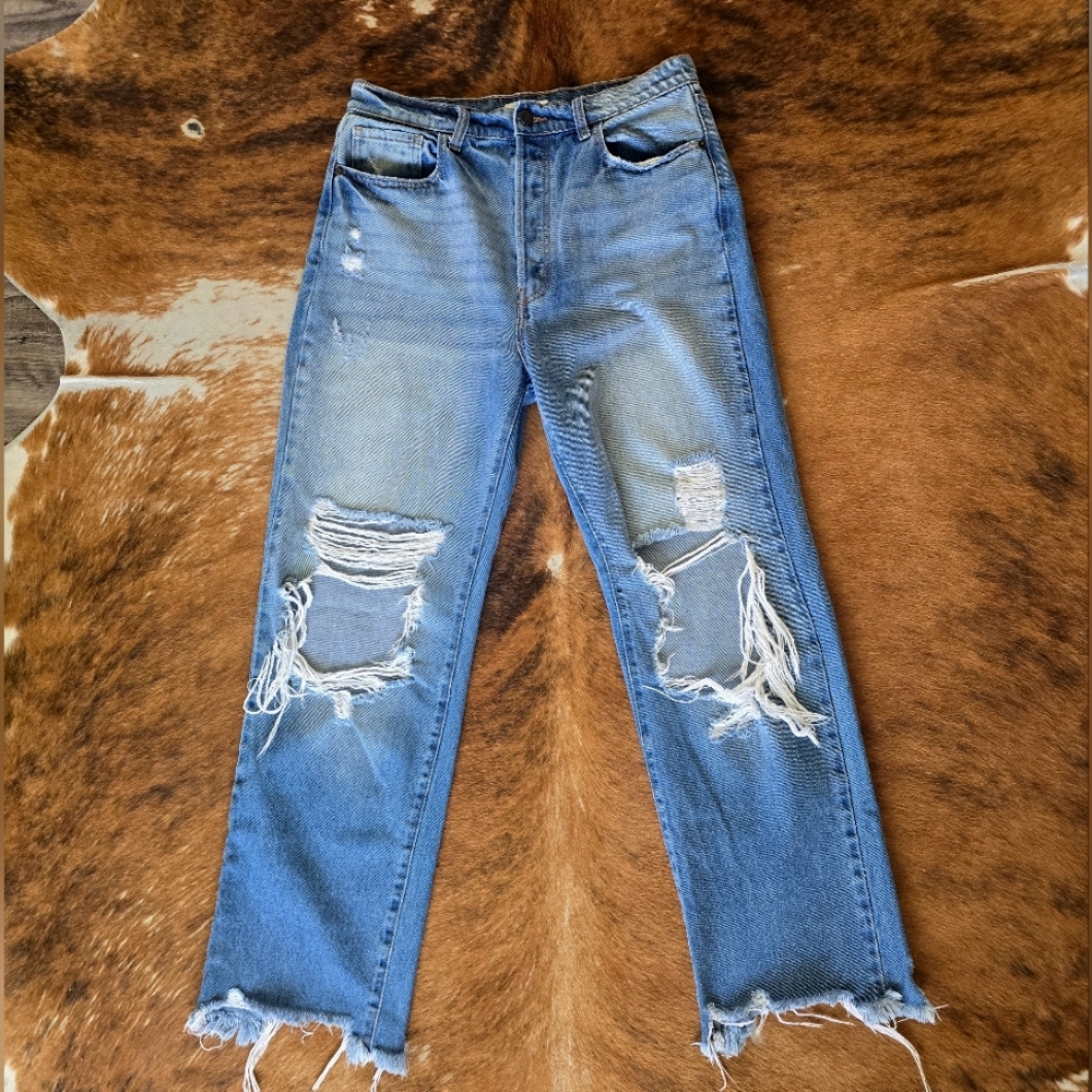 Cello Wide Leg Distressed Blue Jeans